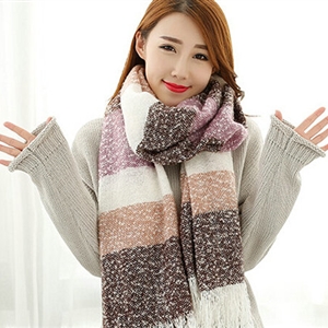 Unique Women Tassels Scarf Shawl Winter Warm Cashmere Striped Panties 215*65CM - Coffee