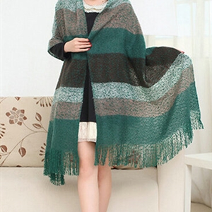 Unique Women Tassels Scarf Shawl Winter Warm Cashmere Striped Panties 215*65CM - Green