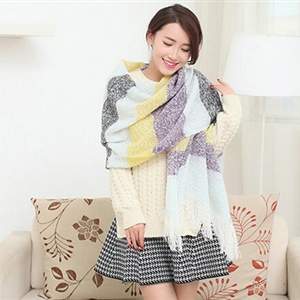 Unique Women Tassels Scarf Shawl Winter Warm Cashmere Striped Panties 215*65CM - Purple