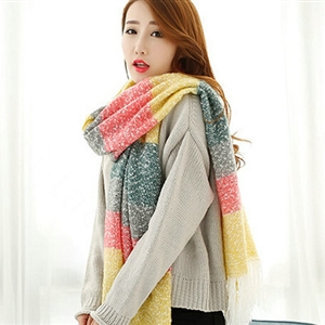 Unique Women Tassels Scarf Shawl Winter Warm Cashmere Striped Panties 215*65CM - Yellow