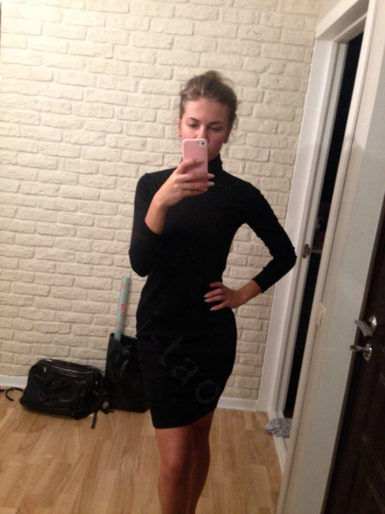 Autumn Winter Women Dresses Natural Knitting Knee-Length Sheath Turtleneck Full Sleeve - Black