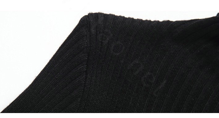 Autumn Winter Women Dresses Natural Knitting Knee-Length Sheath Turtleneck Full Sleeve - Black