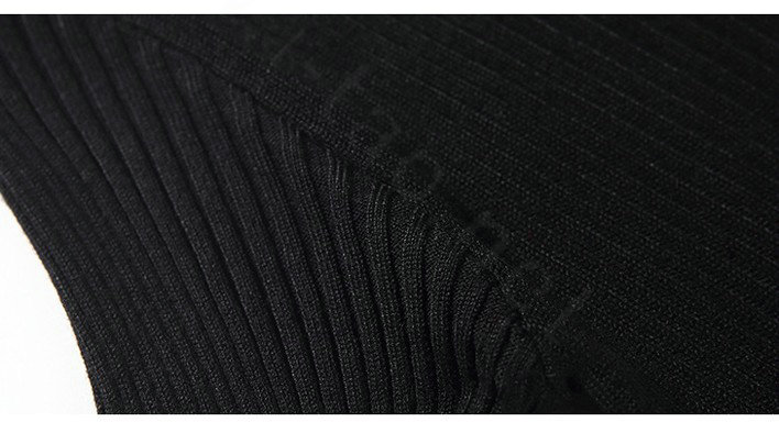 Autumn Winter Women Dresses Natural Knitting Knee-Length Sheath Turtleneck Full Sleeve - Black