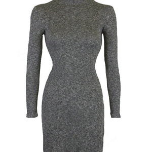 Dresses Women Sexy Worsted Winter Split Long Sleeved Turtleneck - Dark Grey