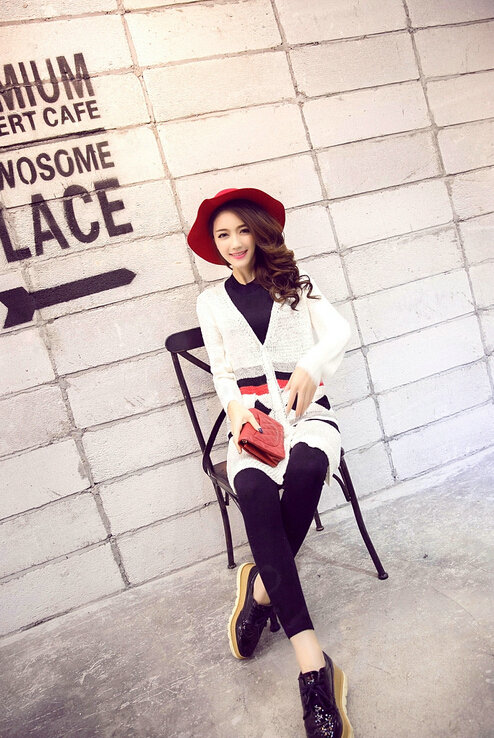 Fashion Sweater Cardigan Embroidery Female Long Thin Loose - White