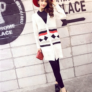 Fashion Sweater Cardigan Embroidery Female Long Thin Loose - White