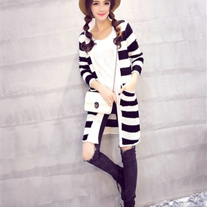 Fashion Sweater Cardigan Stripe Loose Female Thin Hand Knitted Long - Black