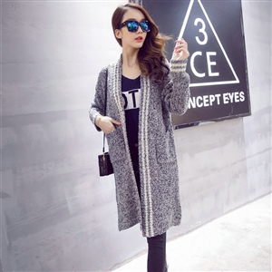 Fashion Sweater Coat Women Slim Long Paragraph Jacquard Temperament - Grey