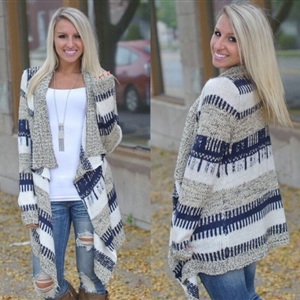 Fashion Sweater Color Female Irregular Long Sleeved Cardigan Ruffled Collar - White Blue