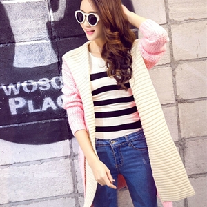 Fashion Sweater Female Cardigan Long False Two Hooded Explosion Thick Solid - Pink