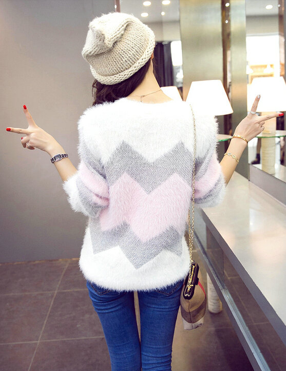 Fashion Sweater Female Sweet Temperament Women Plush Warm - Pink