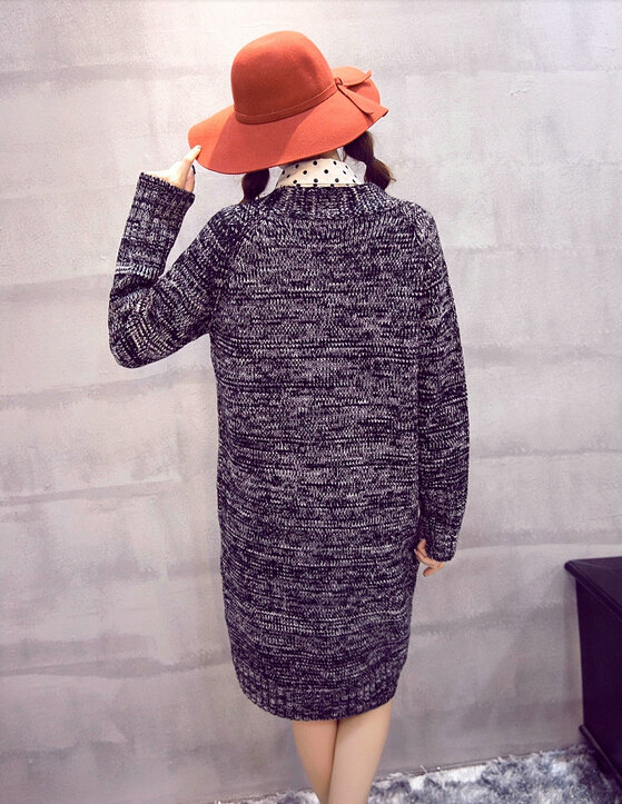 Fashion Sweater Flat Knitted Cardigan Coat Long Thick Warm Solid V-Neck - Black