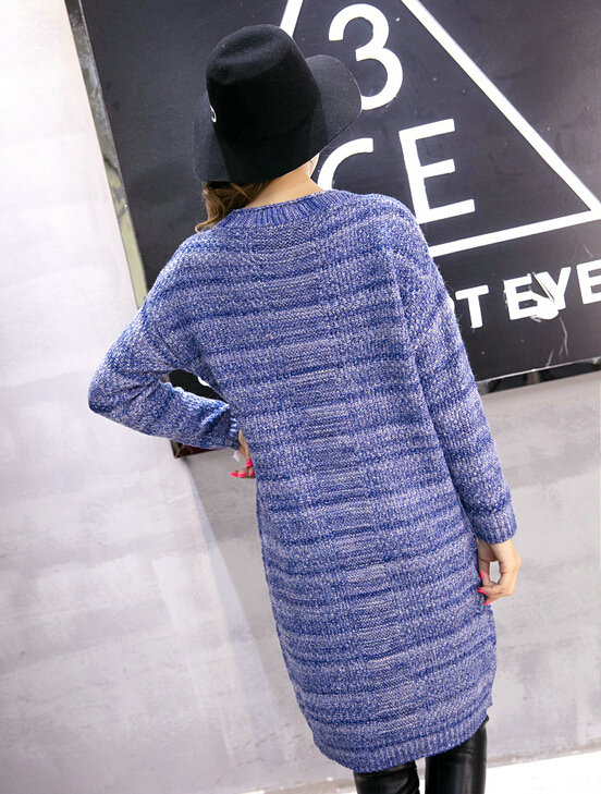 Fashion Sweater Girls Winter Cardigan Coat Slim Striped Single Breasted Long Sleeve - Blue
