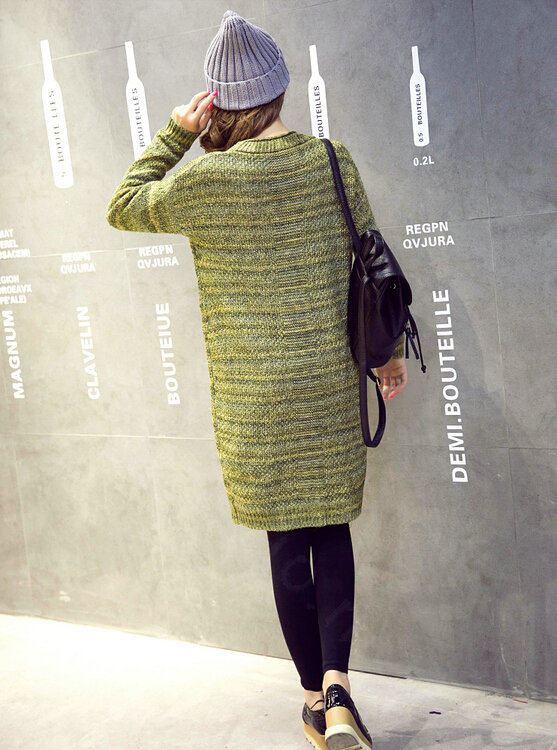 Fashion Sweater Girls Winter Cardigan Coat Slim Striped Single Breasted Long Sleeve - Green