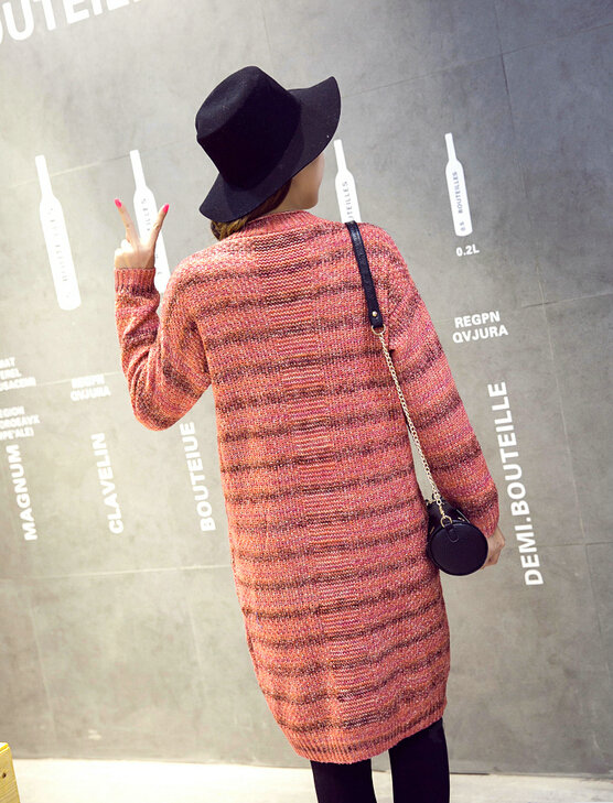 Fashion Sweater Girls Winter Cardigan Coat Slim Striped Single Breasted Long Sleeve - Red