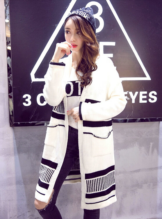 Fashion Sweater Winter Female Temperament V-Neck Thick Long Fluffy Warm - White