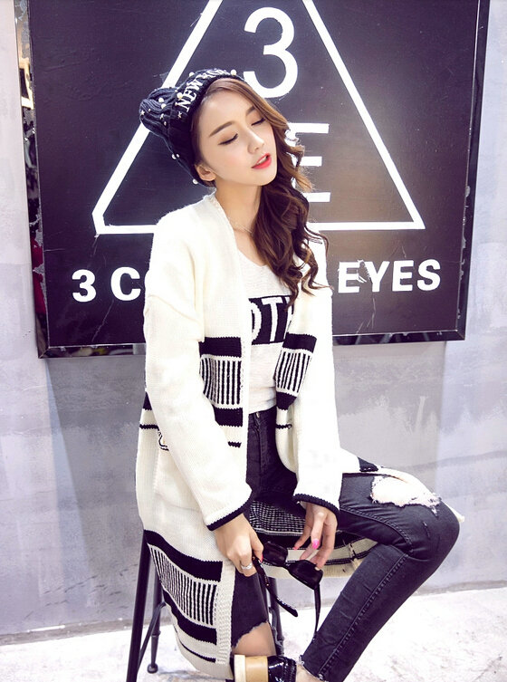 Fashion Sweater Winter Female Temperament V-Neck Thick Long Fluffy Warm - White