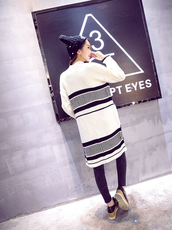 Fashion Sweater Winter Female Temperament V-Neck Thick Long Fluffy Warm - White