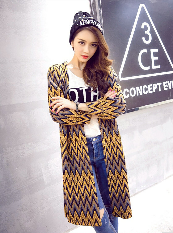 Female Cardigan Sweater Winter Coat Color Loose Thick Tassel Thin - Yellow