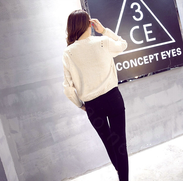Female Sweater Flat Knitted Solid Button Cardigan Sleeves Short Thin - Beige