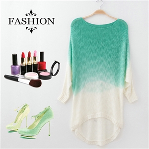 Gradient Sweater Women Cotton Hitz Dovetail Loose Thin Knit Shirt - Green