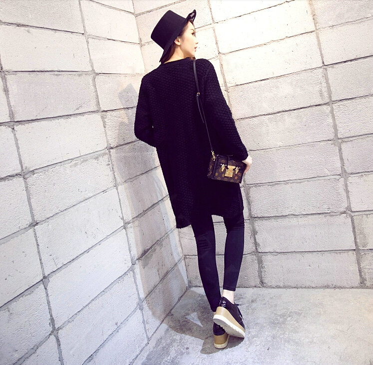 High Quality Sweater Winter Cardigan Pocket Female Street Fashion - Black