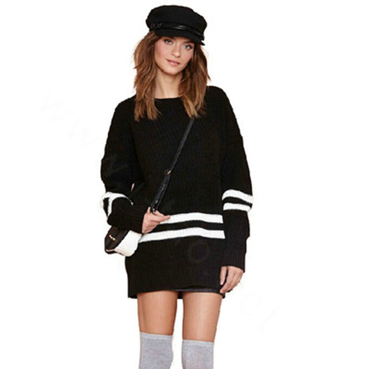 Preppy Dresses Female Black And White Stripe Strapless Acrylic Knee Length - Black