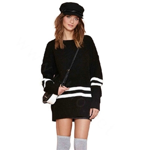 Preppy Dresses Female Black And White Stripe Strapless Acrylic Knee Length - Black