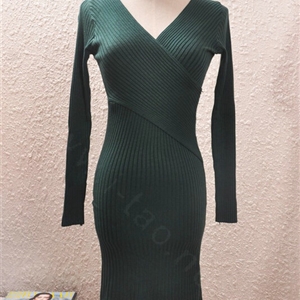Sexy Dresses Knitting Winter Knee Length Women Work Wear V-neck - Blackish Green