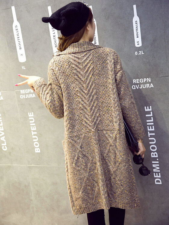 Sweater Fashion Skinny Girls Winter Hand Knitted Cardigan Thick Warm Knee Long - Beige