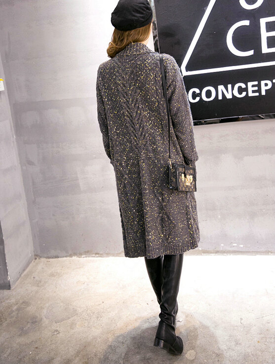 Sweater Fashion Skinny Girls Winter Hand Knitted Cardigan Thick Warm Knee Long - Grey