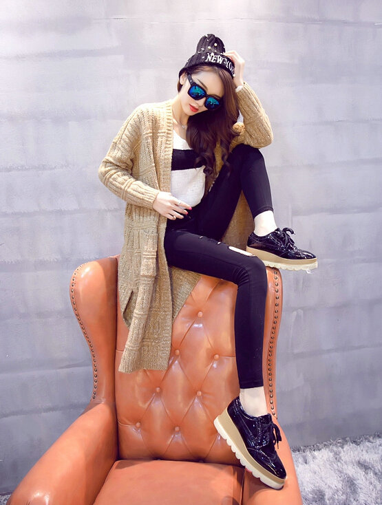 Sweater Female Fashion Winter Cardigan Coat Long Warm Hand Knitted - Khaki
