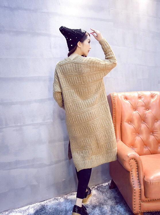 Sweater Female Fashion Winter Cardigan Coat Long Warm Hand Knitted - Khaki