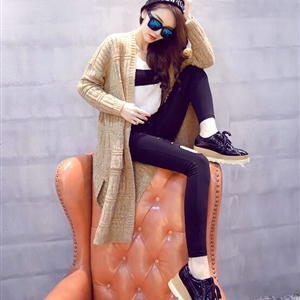 Sweater Female Fashion Winter Cardigan Coat Long Warm Hand Knitted - Khaki