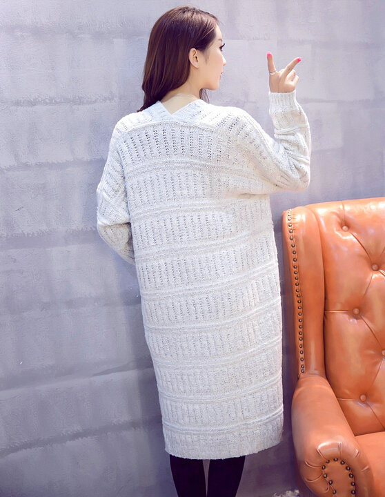 Sweater Female Fashion Winter Cardigan Coat Long Warm Hand Knitted - White