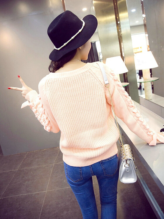 Sweater Female Thick Warm Winter Mosaic Personality Tide O-Neck - Pink