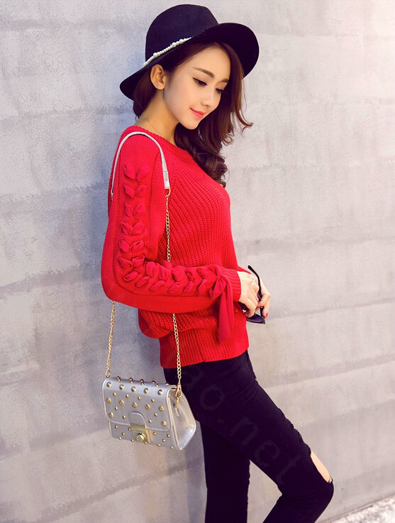 Sweater Female Thick Warm Winter Mosaic Personality Tide O-Neck - Red