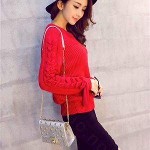 Sweater Female Thick Warm Winter Mosaic Personality Tide O-Neck - Red