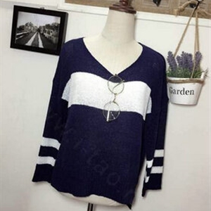 Sweater Hitz V Collar Pullover Female Three Quarter Sleeve Slim - Black