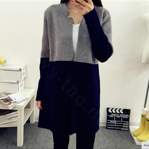 Sweater Mandarin Collar Stitching Color Slim Long Paragraph Girl - Black