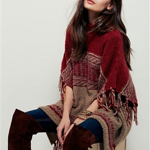 Sweater Tassel Fringe Batwing Sleeve Turtleneck Thick Loose Female - Red