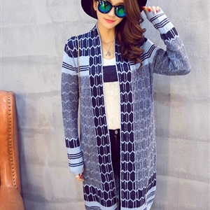 Sweater Temperament Ladies Cardigan Coat Long Open Stitch Flat Knitted Fashion - Blue