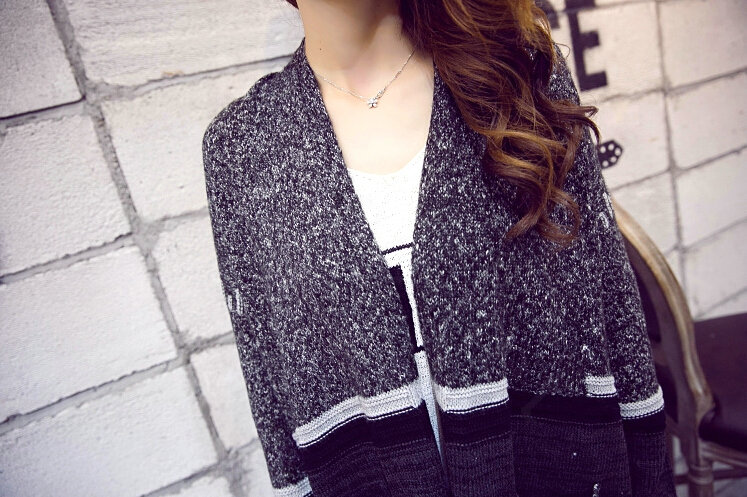 Sweater Winter Street Female Fashion Cardigan Coat Long Thick Warm - Black