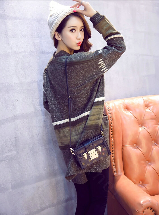 Sweater Winter Street Female Fashion Cardigan Coat Long Thick Warm - Green