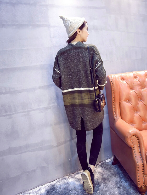 Sweater Winter Street Female Fashion Cardigan Coat Long Thick Warm - Green