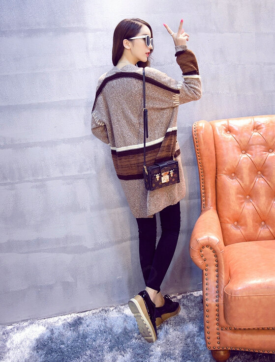 Sweater Winter Street Female Fashion Cardigan Coat Long Thick Warm - Khaki