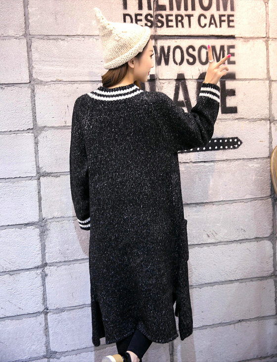 Sweater Women Street Fashion Cardigan Coat Cardigans Jacquard Thick Warm - Black