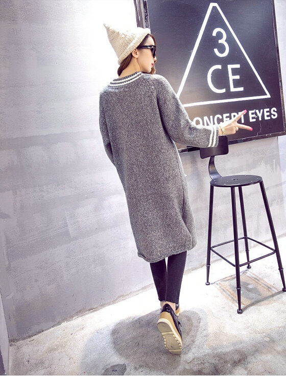 Sweater Women Street Fashion Cardigan Coat Cardigans Jacquard Thick Warm - Grey