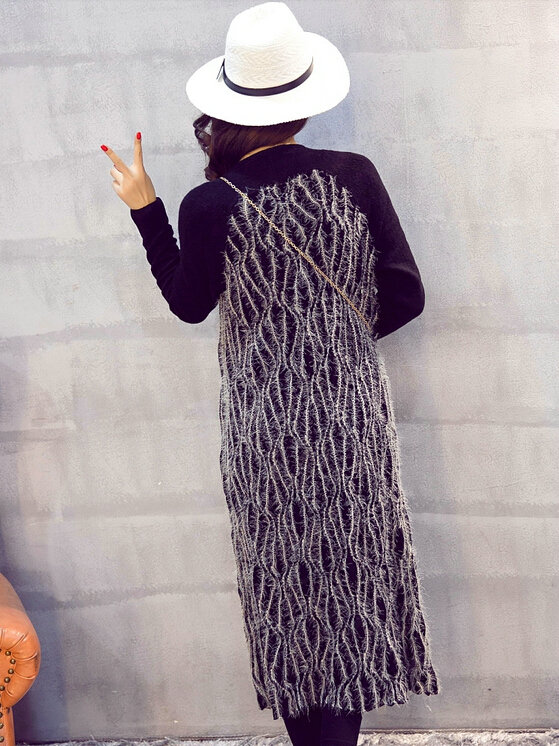 Winter Fashion Sweater Cardigan Coat Female Peacock Coat Open Stitch Thick - Black