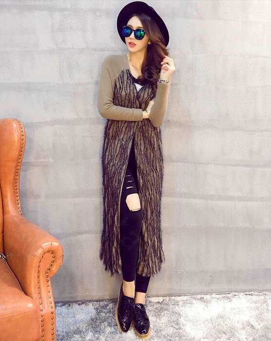 Winter Fashion Sweater Cardigan Coat Female Peacock Coat Open Stitch Thick - Khaki